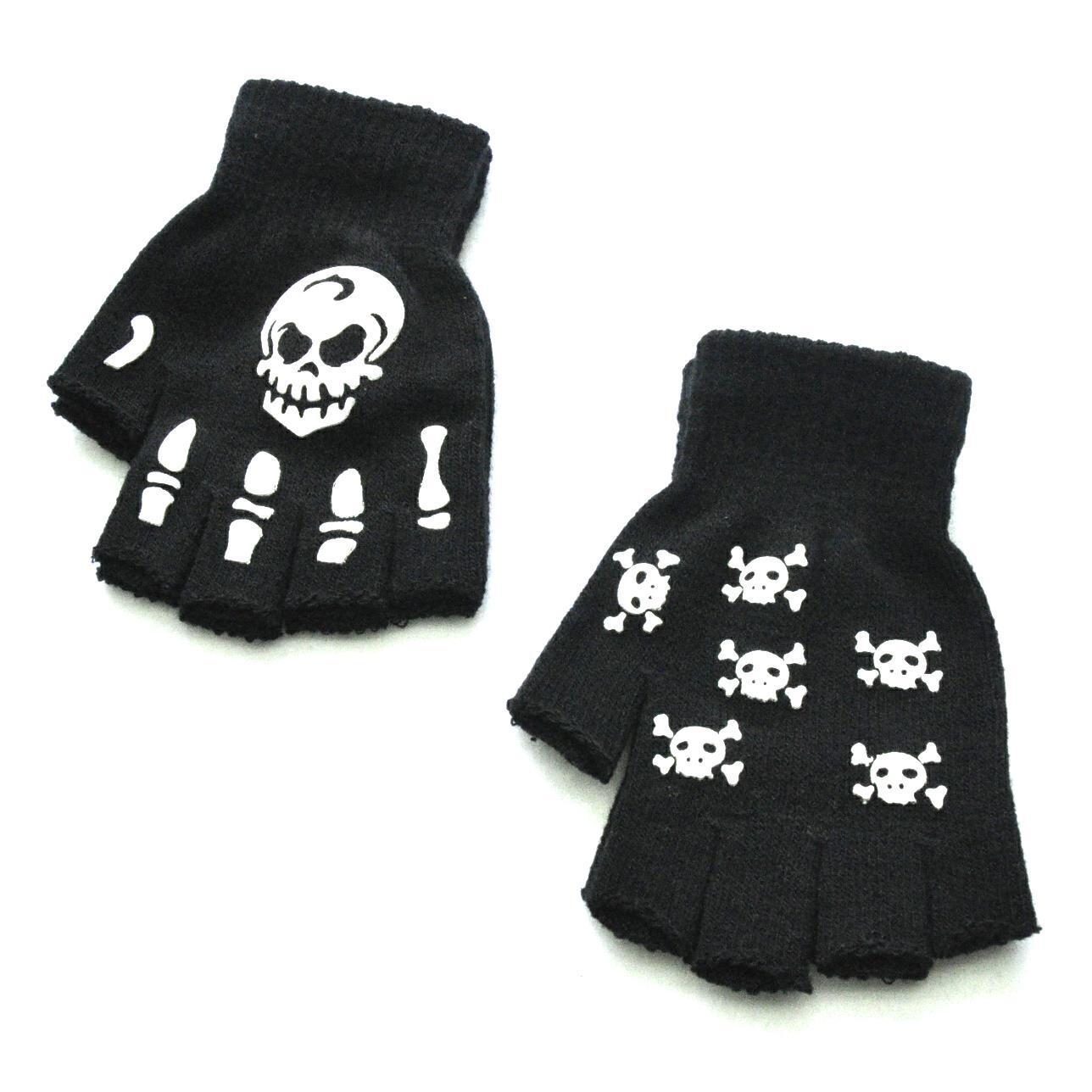 Warm Knitting Gloves for Adult Solid Acrylic Half Finger Glove Human Skeleton Head Gripper Print Cycling Non-slip Wrist Gloves
