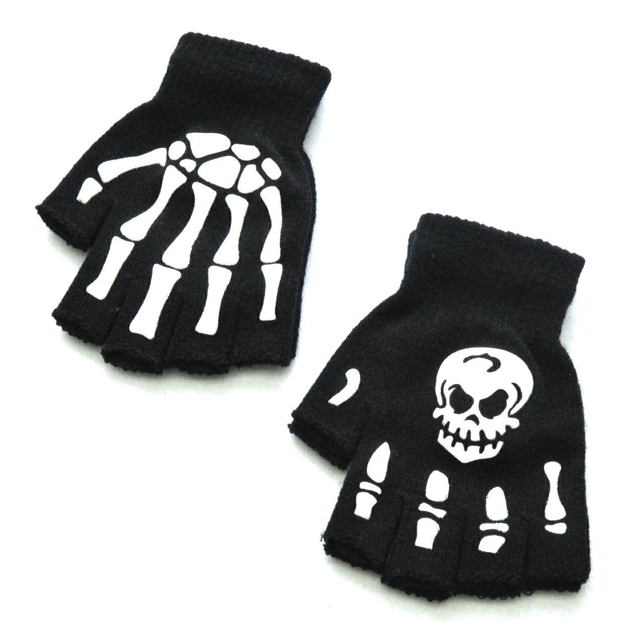 Warm Knitting Gloves for Adult Solid Acrylic Half Finger Glove Human Skeleton Head Gripper Print Cycling Non-slip Wrist Gloves