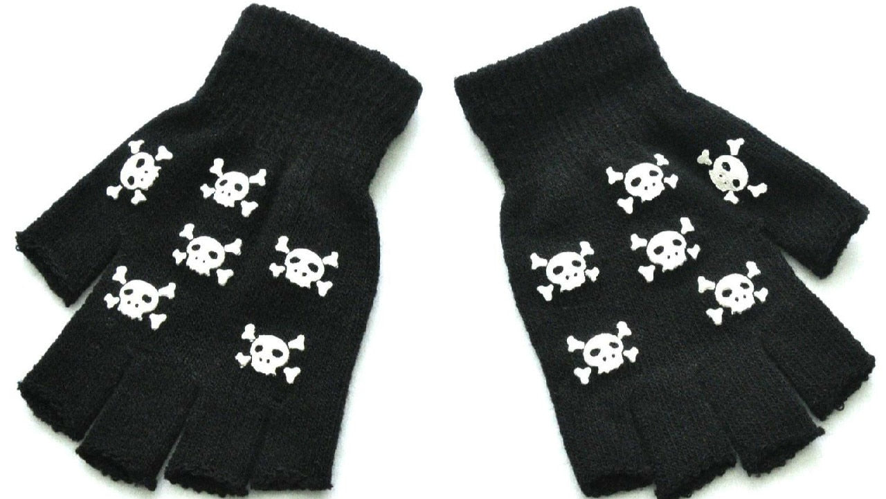 Warm Knitting Gloves for Adult Solid Acrylic Half Finger Glove Human Skeleton Head Gripper Print Cycling Non-slip Wrist Gloves