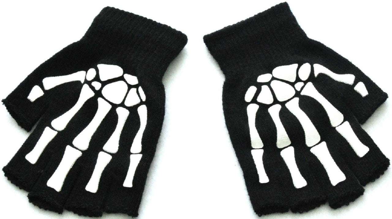 Warm Knitting Gloves for Adult Solid Acrylic Half Finger Glove Human Skeleton Head Gripper Print Cycling Non-slip Wrist Gloves