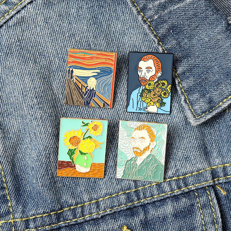 Painting Art Brooch Lapel Pin - Van Gogh Munch Davinci Renoir Picasso
