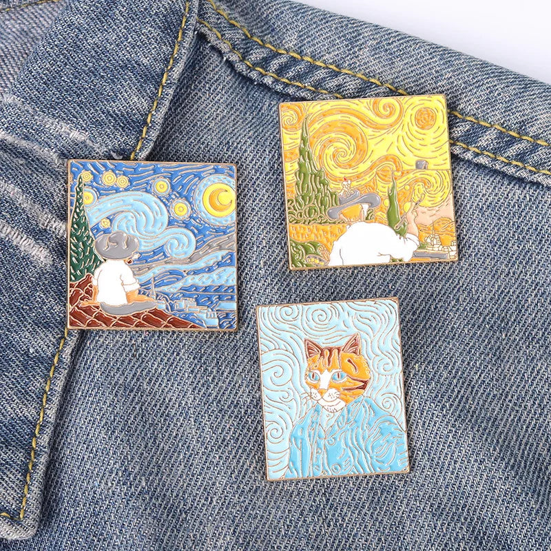 Painting Art Brooch Lapel Pin - Van Gogh Munch Davinci Renoir Picasso