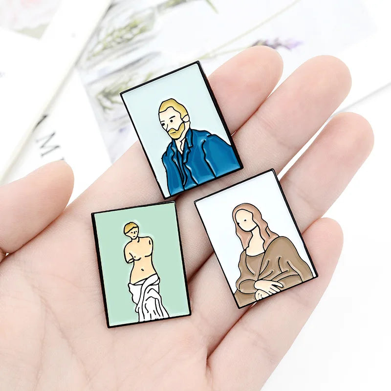 Painting Art Brooch Lapel Pin - Van Gogh Munch Davinci Renoir Picasso