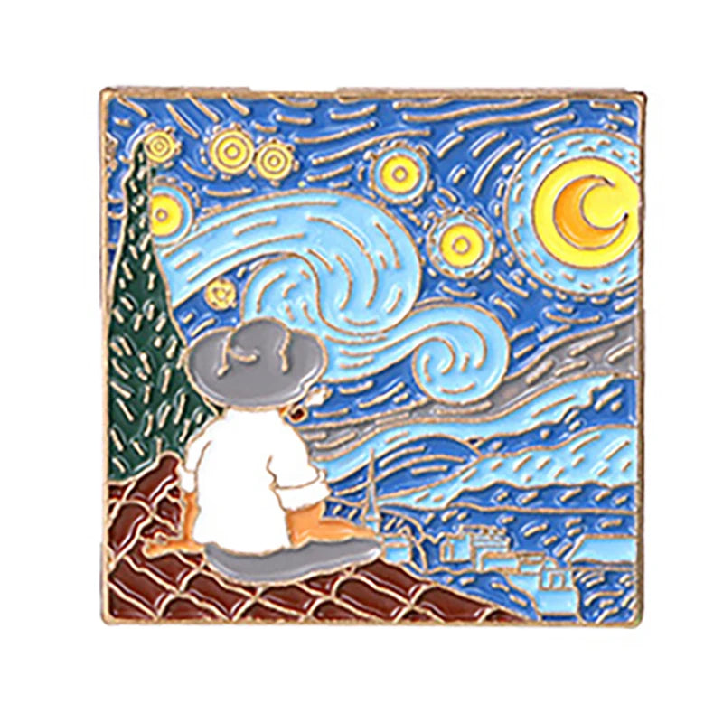 Painting Art Brooch Lapel Pin - Van Gogh Munch Davinci Renoir Picasso