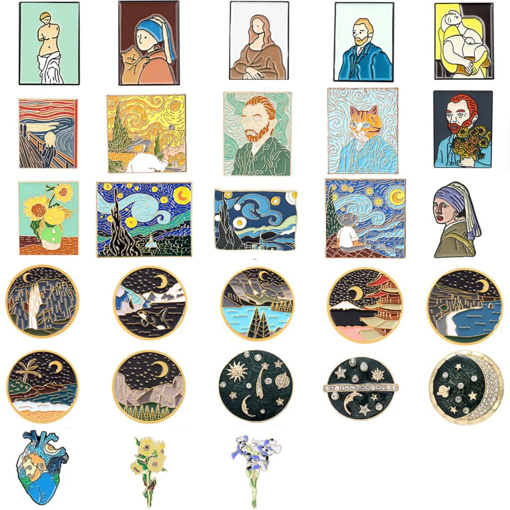Painting Art Brooch Lapel Pin - Van Gogh Munch Davinci Renoir Picasso